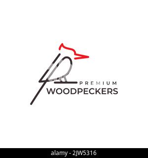 linea d'arte woodpecker logo design vettoriale Illustrazione Vettoriale