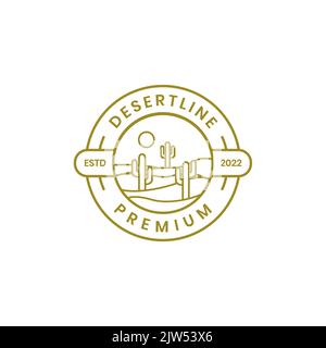 logo vintage con logo desert cactus Illustrazione Vettoriale