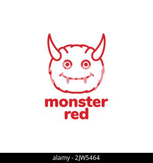 mostro rosso carino con logo corno design Illustrazione Vettoriale