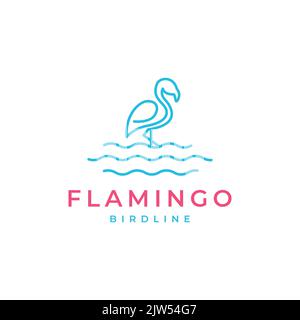 linee d'arte flamingo con logo astratto del lago Illustrazione Vettoriale