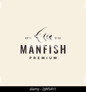 manfish hippster vintage logo design Illustrazione Vettoriale