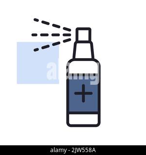 Spray disinfettante antibatterico, icona vettoriale igienizzante per le mani. Coronavirus. Simbolo grafico per la progettazione di siti Web medici e applicazioni, logo, app, interfaccia utente Illustrazione Vettoriale