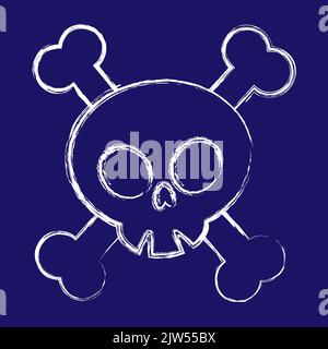 Halloween felice, cranio. Adesivo per i contenuti dei social media. Disegno grafico a mano vettoriale. Illustrazione Vettoriale