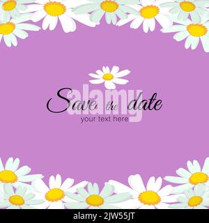 Cornice floreale. Cornice floreale con fiori Daisy. Disegno botanico per le schede, inviti, cancelleria, decorazione della stanza dei bambini, acquazzone del bambino. Illustrazione Vettoriale