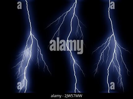 Alcune diverse di fulmini isolato su nero Foto Stock