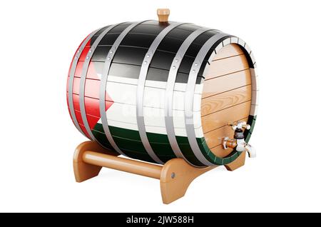 Barile di legno con bandiera palestinese, 3D rendering isolato su sfondo bianco Foto Stock