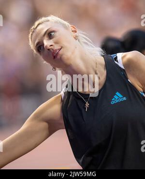 Marija Vukovic del Montenegro si è sfidata nel salto di alto livello delle donne al Memoriale Allianz Van Damme 2022, parte della serie Diamond League 2022 al King Foto Stock