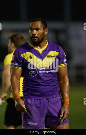 Newcastle, Regno Unito. 29th ago, 2022. Ukuma Ta'ai di Newcastle Thunder guarda durante la partita del campionato TRA Newcastle Thunder e York City Knights a Kingston Park, Newcastle, sabato 3rd settembre 2022. (Credit: Chris Lishman | NOTIZIE MI) Credit: NOTIZIE MI & Sport /Alamy Live News Foto Stock