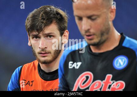 Roma, Italia. 03rd Set, 2022. Khvicha Kvaratskhelia giocatore di Napoli, durante la partita della Serie Italiana Un campionato tra Lazio vs Napoli risultato finale, Lazio 1, Napoli c, partita disputata allo Stadio Olimpico. Roma, Italia, 03 agosto 2022. (Foto di Vincenzo Izzo/Sipa USA) Credit: Sipa USA/Alamy Live News Foto Stock