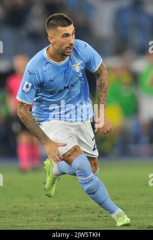 Roma, Italia. 03rd Set, 2022. Mattia Zaccagni giocatore laziale, durante la partita della Serie Italiana A campionato tra Lazio vs Napoli risultato finale, Lazio 1, Napoli c, partita disputata allo Stadio Olimpico. Roma, Italia, 03 agosto 2022. (Foto di Vincenzo Izzo/Sipa USA) Credit: Sipa USA/Alamy Live News Foto Stock