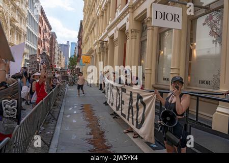 NEW YORK, NY - 27 AGOSTO 2022: Centinaia di attivisti per i diritti degli animali partecipano al Animal Rights March NYC per protestare contro gli abusi sugli animali e contro Dior An Foto Stock