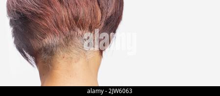 Donna asiatica di mezza età preoccupazione per i capelli grigi in menopausa. Foto Stock