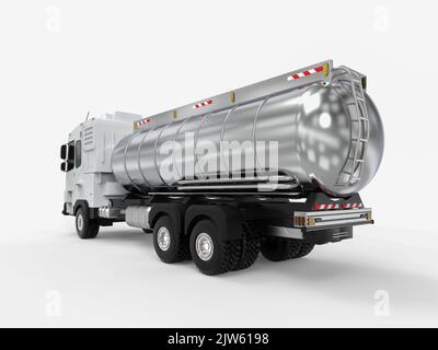 3d rendering del serbatoio olio logistico semirimorchio o camion su sfondo bianco Foto Stock