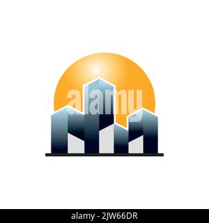 sun building logo icona icona grafica vettoriale Illustrazione Vettoriale