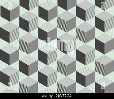 Illustrazione vettoriale moderna geometrica di cubi monocromatici. Sfondo geometrico astratto. Illustrazione Vettoriale