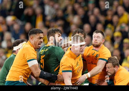 SYDNEY, AUSTRALIA - SETTEMBRE 3: Matt Philip of Australia vince la line-out durante la partita di Rugby Championship tra l'Australia Wallabies e così via Foto Stock