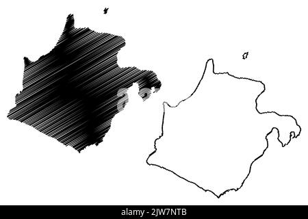 Isola di Terre-de-Bas (Guadeloupe Dipartimento di oltremare e regione della Francia, Cenrtal America, isole caraibiche) illustrazione vettoriale della mappa, schizzo di scricbble Illustrazione Vettoriale