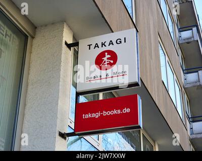 Logo Shop della libreria giapponese Takagi nel quartiere giapponese di Immermannstrasse a Düsseldorf/Germania. Foto Stock