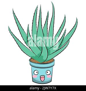 Carino cartoon cactus illustrazione. Piante domestiche. Vettore. Illustrazione Vettoriale