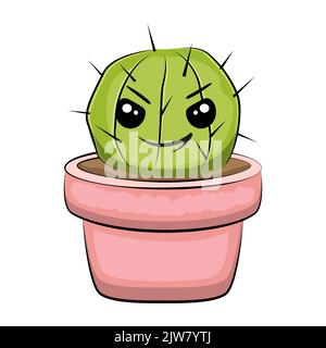 Carino cartoon cactus illustrazione. Piante domestiche. Vettore. Illustrazione Vettoriale
