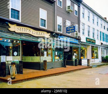 New York, 1980s, ristoranti, negozi, strada principale, Sag Harbor, The Hamptons, Long Island, New York state, NY, STATI UNITI, Foto Stock