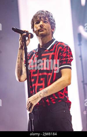 Milano Italia. 03 settembre 2022. Il cantautore inglese LOUIS TOMLINSON suona dal vivo sul palco all'Ippodromo SNAI San Siro durante l'ultimo giorno del 'Milano Summer Festival'. Foto Stock