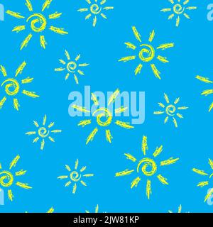 Cute Abstract gesso Suns Seamless Vector Pattern. Illustrazione Vettoriale