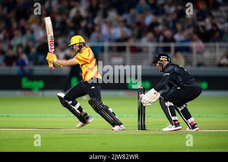 LONDRA, REGNO UNITO. 03rd Settembre 2022. Dawid Malan di Trent Rockets (a sinistra) e Phil Salt of Manchester Originals (a destra) durante la finale di Hundred Mens - Trent Rockers vs Manchester Originals al Lord's Cricket Ground sabato 03 settembre 2022 a LONDRA, INGHILTERRA. Credit: Taka G Wu/Alamy Live News Foto Stock