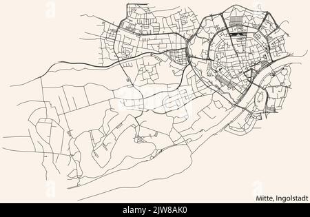 Mappa delle strade del QUARTIERE MITTE, INGOLSTADT Illustrazione Vettoriale