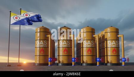 Riserva di gas Bonaire, Bonaire serbatoio di gas, serbatoio di gas naturale Bonaire con bandiera Bonaire, sanzione sul gas, 3D lavoro e 3D immagine Foto Stock