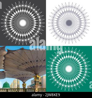 Decorazione a ombrello della Moschea del Profeta, Medina, Arabia Saudita, Nabawi AlMadina AlMunawara Illustrazione Vettoriale