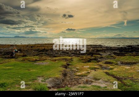 Tramonto a Longniddry Bents, Longniddry, Scozia, Regno Unito Foto Stock