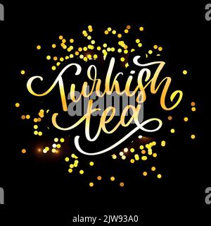 Cerimonia delle tradizioni turche del tè. Ora del tè. Elementi decorativi per il tuo design. Illustrazione vettoriale con tazza orientale Illustrazione Vettoriale