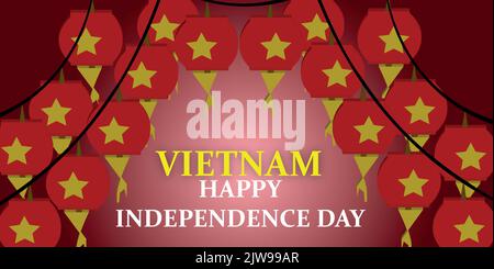 Il Vietnam Independence Day sfondo con bandiera del Vietnam lanterne rosse Illustrazione Vettoriale