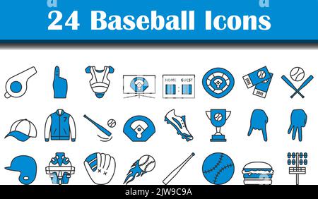 Set di icone per il baseball. Contorno grassetto modificabile con disegno di riempimento a colori. Illustrazione vettoriale. Illustrazione Vettoriale