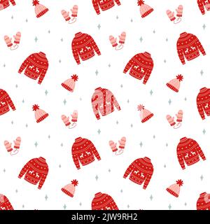 Motivo natalizio senza cuciture con maglione brutto. Sfondo del nuovo anno per carta da imballaggio, banner, web, scrapbooking e altri design per le vacanze Illustrazione Vettoriale