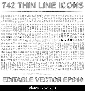 742 Grande set di icone di linee diverse. Pacchetto mega sottile di business e social web delineare simboli. Collezione moderna di linee vettoriali. eps10 modificabile Foto Stock