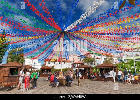 Santana decorata per il festival Madeira Day, Madeira, Portogallo Foto Stock