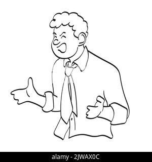 line art businessman con rabbia vettore illustrazione disegnato a mano isolato su sfondo bianco Illustrazione Vettoriale