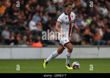 Hull, Regno Unito. 4th Settembre 2022. Sheffield United's Rhys Norrington-Davies durante la partita del campionato Sky Bet tra Hull City e Sheffield United allo stadio MKM di Kingston upon Hull domenica 4th settembre 2022. (Credit: Marco Fletcher | NOTIZIE MI) Credit: NOTIZIE MI & Sport /Alamy Live News Foto Stock