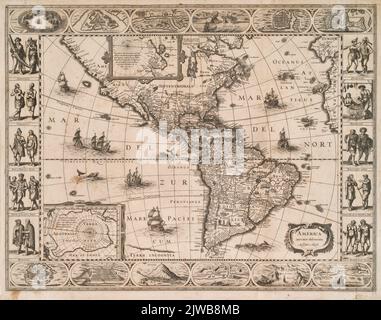 Illustrata la nuova mappa delle Americhe dal cartografo Joducus Hondius ca. 1590 Foto Stock