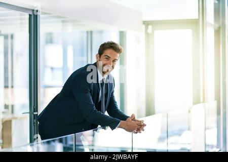 Impegnato nella vita aziendale, un bel giovane uomo d'affari nel suo ufficio. Foto Stock