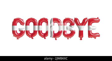 3D illustrazione del pallone da lettera Arrivederci in Danimarca bandiera isolata su sfondo bianco Foto Stock