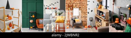 Gruppo di interni eleganti con decorazioni di Halloween Foto Stock
