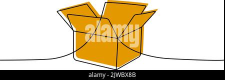 Scatola di cartone disegno continuo a una linea colorata. Scatola di cartone continua illustrazione colorata su una linea. Illustrazione lineare vettoriale minimalista. Illustrazione Vettoriale