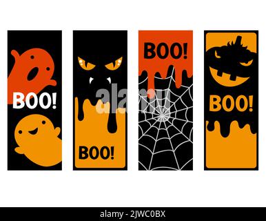 Set di cartellino, cartellino, sticker regalo di Halloween vettoriale. Elementi per Halloween scrapbooking, template card, saluto, decorazione, congratulazioni, ivi Illustrazione Vettoriale