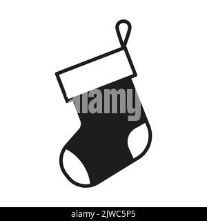 Logo Vector invernale. Icona calze di Natale in bianco e nero Illustrazione Vettoriale