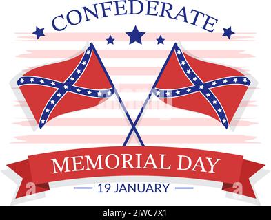 Modello Confederate Memorial Day modello realizzato a mano Cartoon Flat Illustrazione per i servizi di commemorazione dell'America con Flag Design Illustrazione Vettoriale