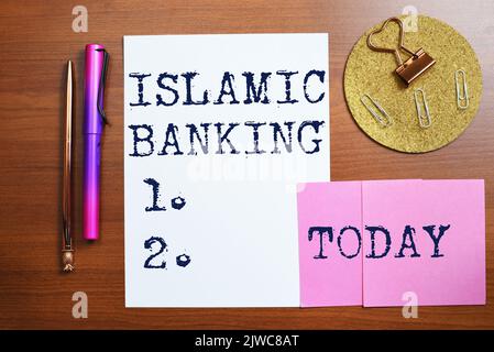 Scrittura di testo Islamic BankingBanking sistema bancario basato sui principi della legge islamica. Concetto di Internet sistema bancario basato sui principi Foto Stock