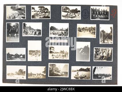 Immagine di pagina 37 da un album fotografico a foglia libera della Dutch Poundfinders Association (N.P.V.), Dipartimento di Utrecht, con foto di: Il reparto-Pinksterkamp sulla pentola nel 1931 (559 a 577) che comprende una pentola (559), la cucina del gruppo 2 (560 a 561), la pattuglia del gruppo 2 (562), un'impugnatura (563), dimostrazione di cucina per il pubblico (564 e 566), gruppo 2 sul pasto (565), Bert v.d. Burg con la testa sotto la gru (567), panoramica del campo del gruppo 2 (568 e 577), gruppo 9 uova al forno (569), la cucina del gruppo 9 (570 e 573), rimorchiatore di guerra (572), i nuovi arrivati Van Group 9 subì Foto Stock